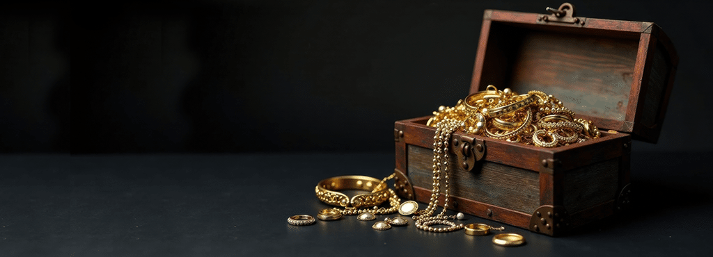 Gold jewelry in a treasure chest