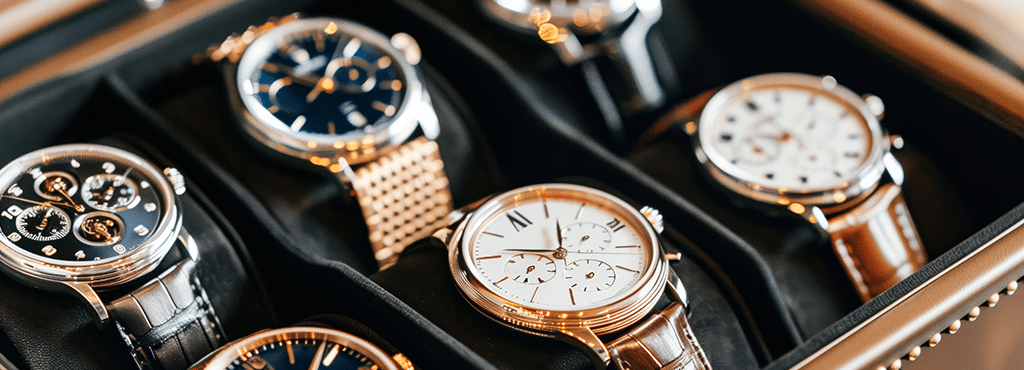 men's watches arranged in a beautiful case